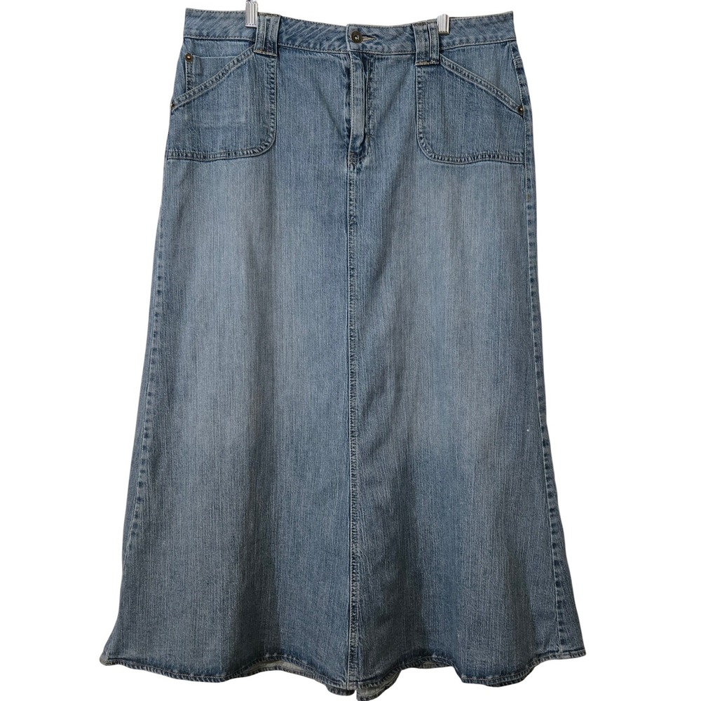 Fashion Bug Vintage 90's Boho Light Wash Denim A-Line Maxi Jean Skirt Womens‎ 16
